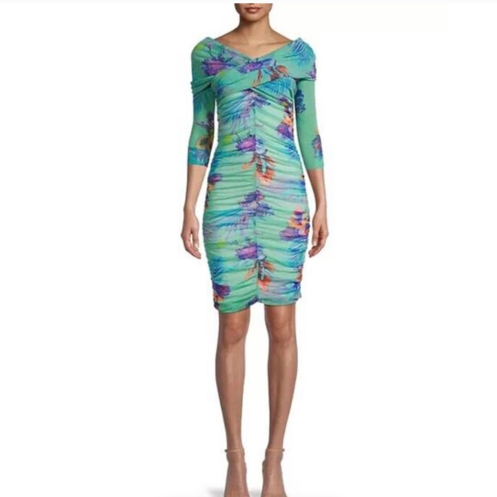 Fuzzi  Dress Tropical Ruched Mesh Mini - Picture 4 of 5